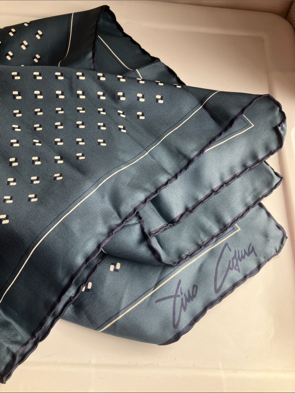 Vintage Tino Cosma Silk Scarf Polkadot geometric print dark green Square